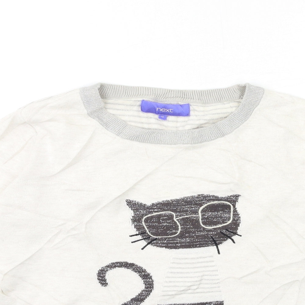 NEXT Womens White Striped Knit Pullover Jumper Size 12  - CAT