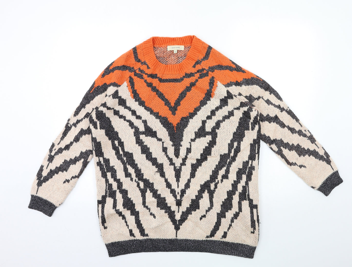 River Island Womens Pink Animal Print Knit Pullover Jumper Size 8
