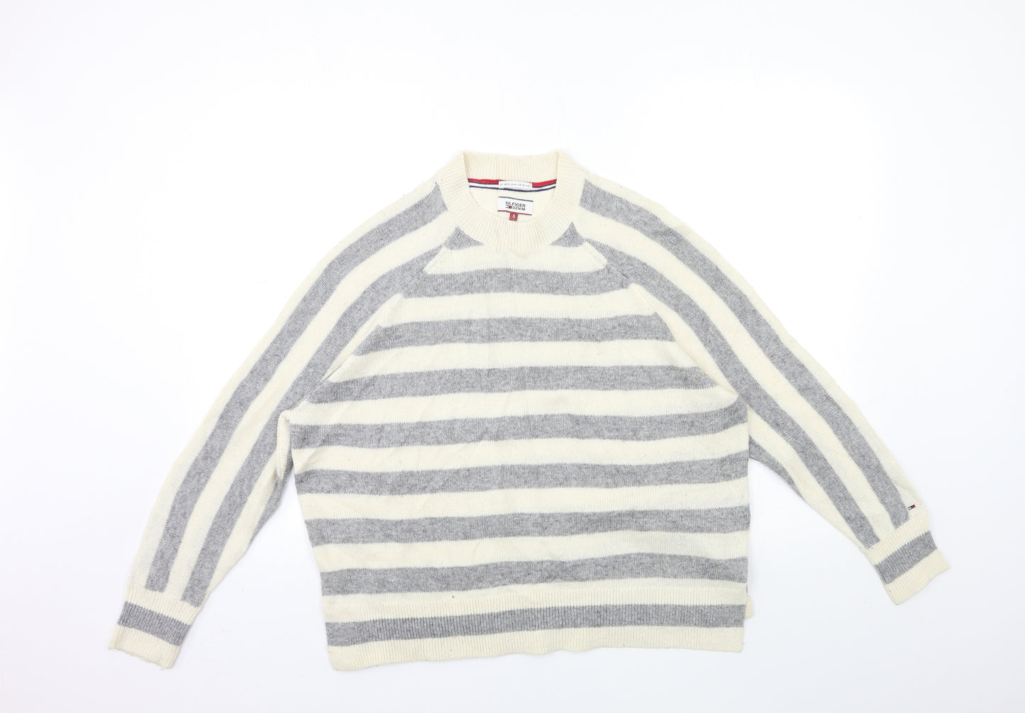 Tommy Hilfiger Womens Grey Striped Knit Pullover Jumper Size S