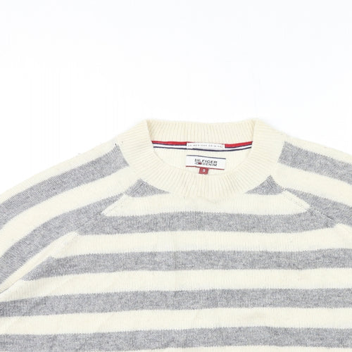Tommy Hilfiger Womens Grey Striped Knit Pullover Jumper Size S