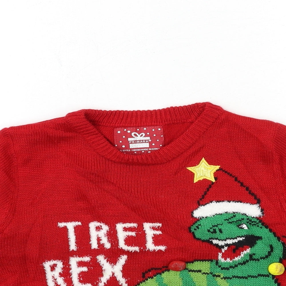 Primark Boys Red  Knit Pullover Jumper Size 5 Years  - CHRISTMAS