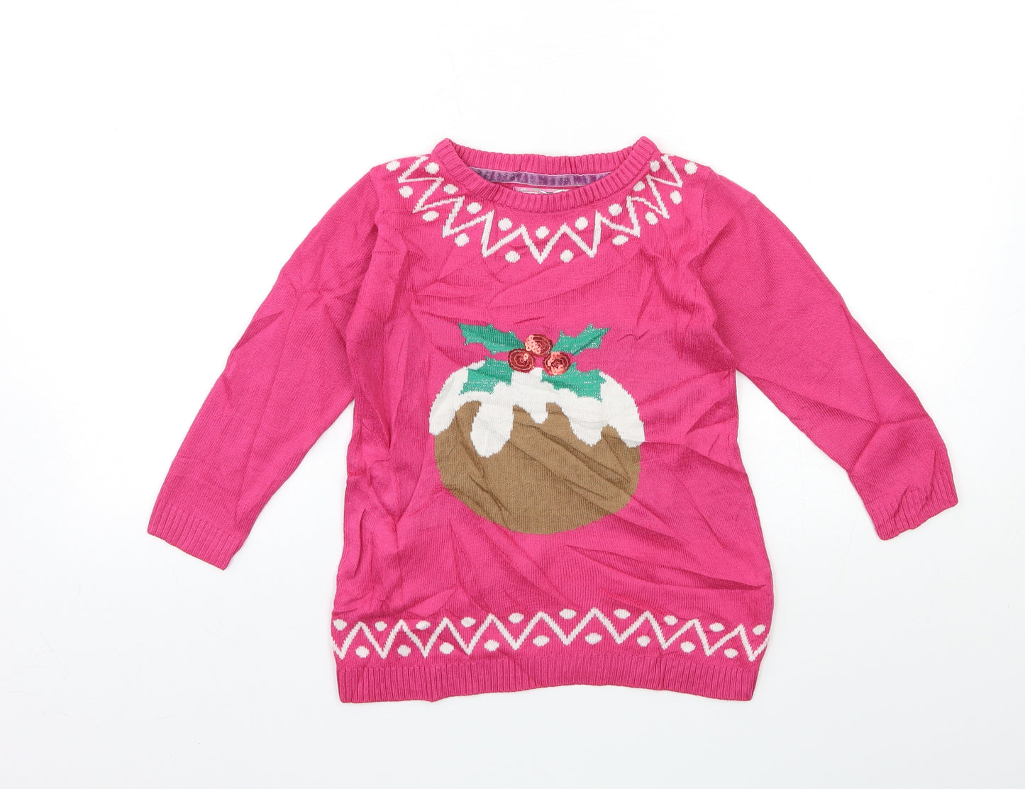 Young Dimension Girls Pink  Knit Pullover Jumper Size 4-5 Years  - CHRISTMAS