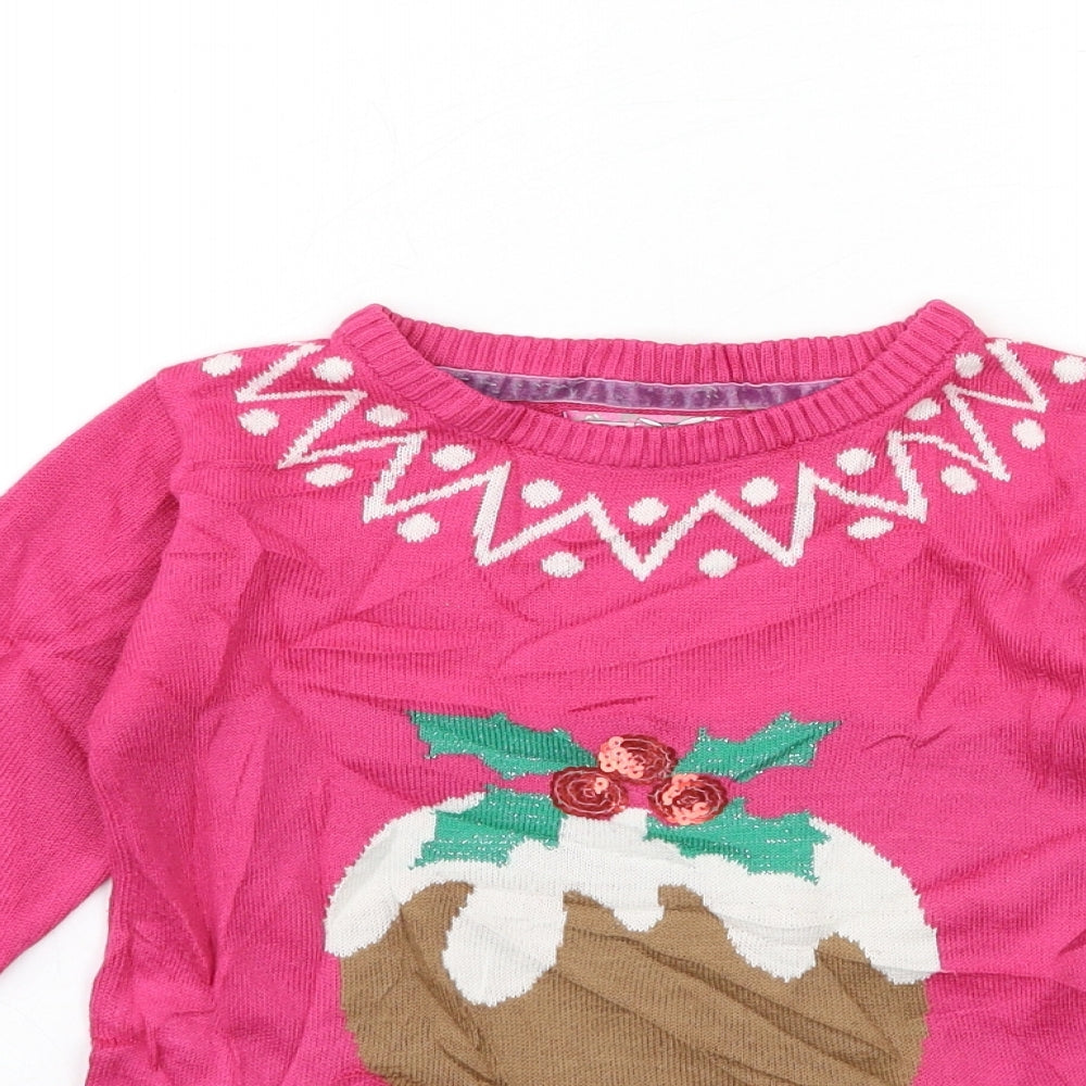 Young Dimension Girls Pink  Knit Pullover Jumper Size 4-5 Years  - CHRISTMAS