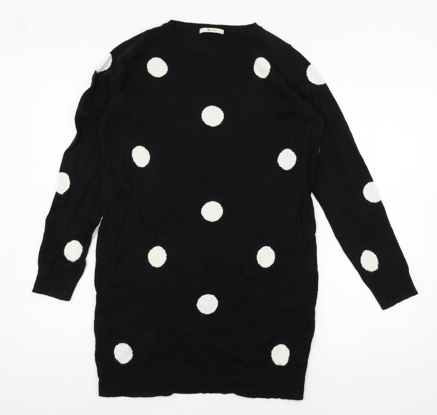TU Womens Black Polka Dot Knit Pullover Jumper Size 8
