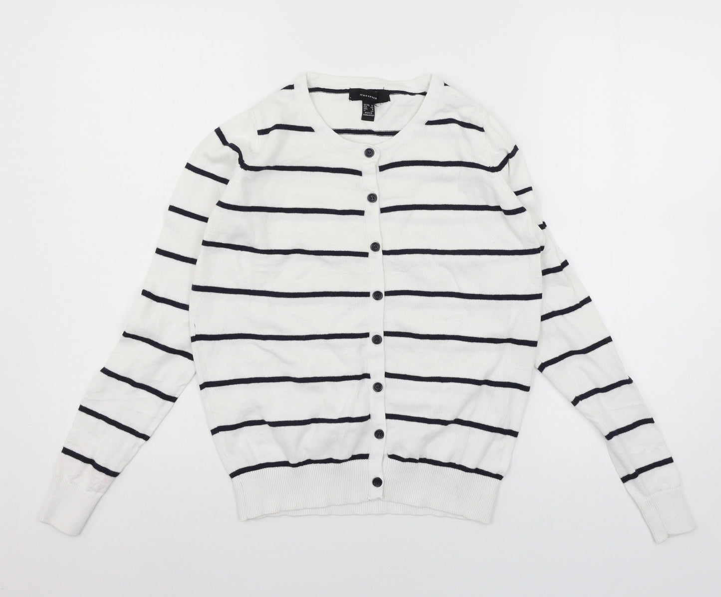 Atmosphere Womens White Striped Knit Cardigan Jumper Size 12