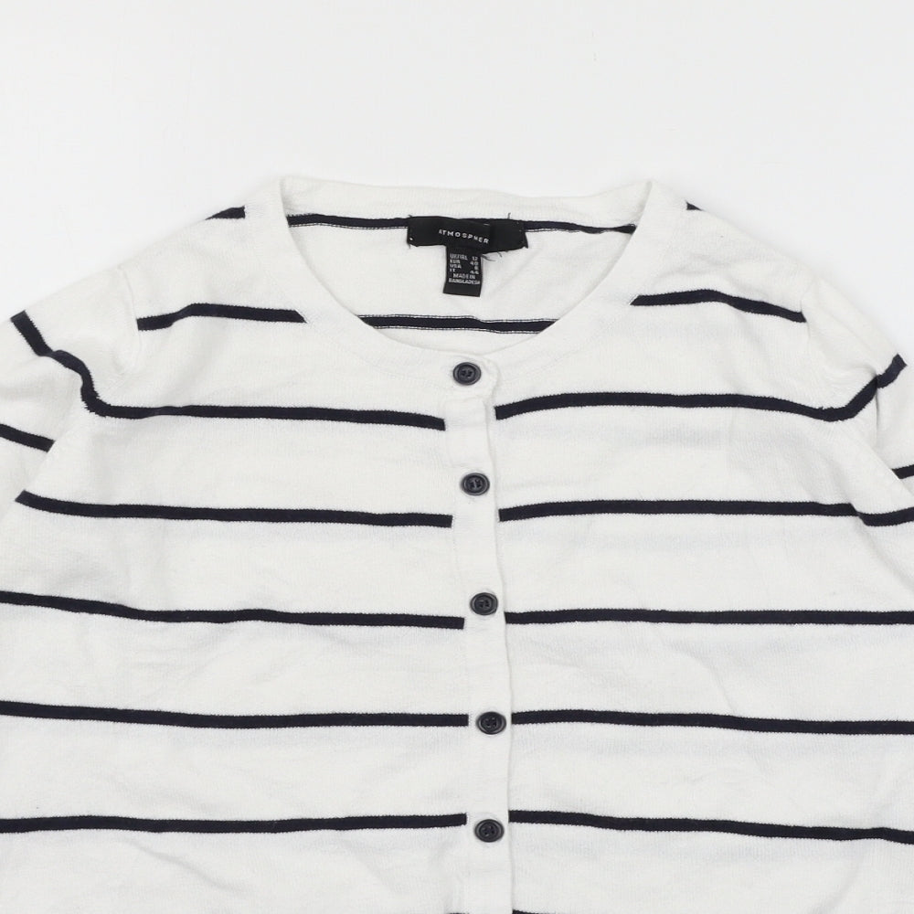 Atmosphere Womens White Striped Knit Cardigan Jumper Size 12
