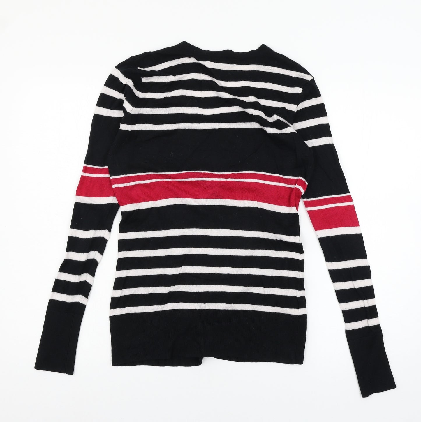 Laura Ashley Womens Black Striped Knit Cardigan Jumper Size 12