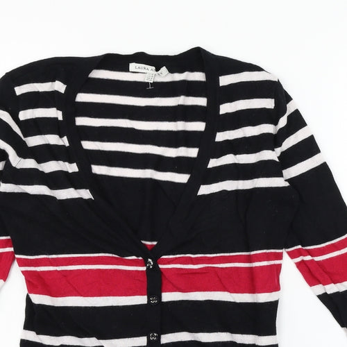 Laura Ashley Womens Black Striped Knit Cardigan Jumper Size 12