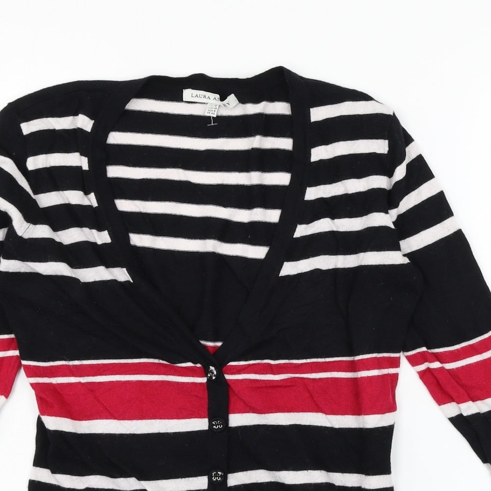 Laura Ashley Womens Black Striped Knit Cardigan Jumper Size 12