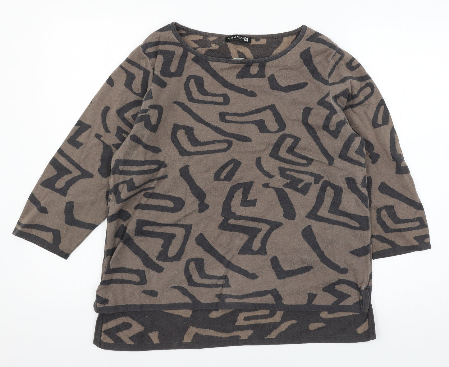 Viz-A-Viz Womens Brown Geometric Knit Pullover Jumper Size 16