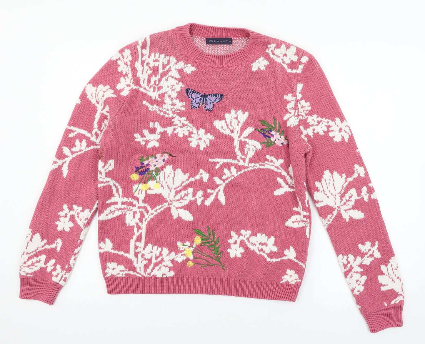 Marks and Spencer Womens Pink Floral Knit Pullover Jumper Size 12