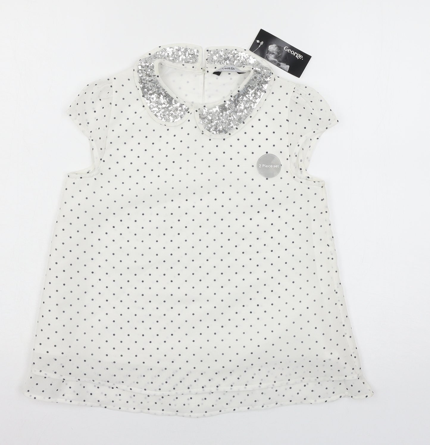 George Girls White Polka Dot  Basic T-Shirt Size 10-11 Years