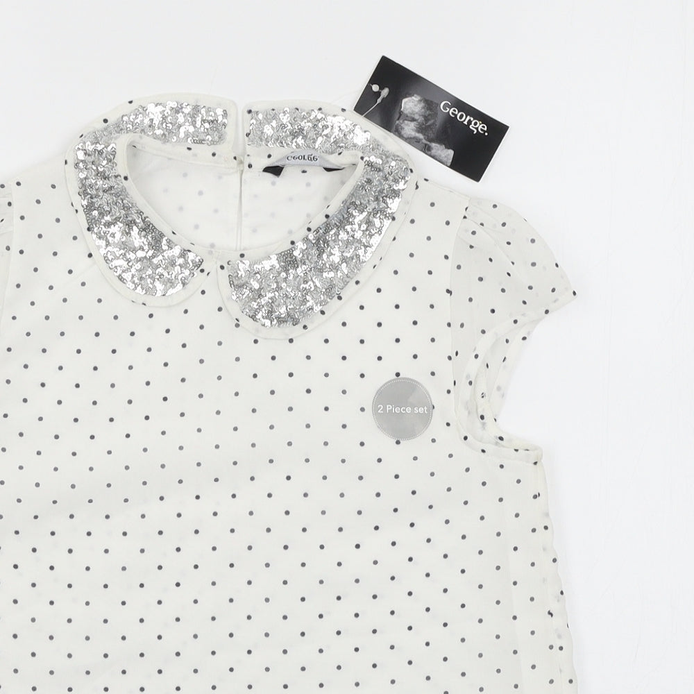 George Girls White Polka Dot  Basic T-Shirt Size 10-11 Years