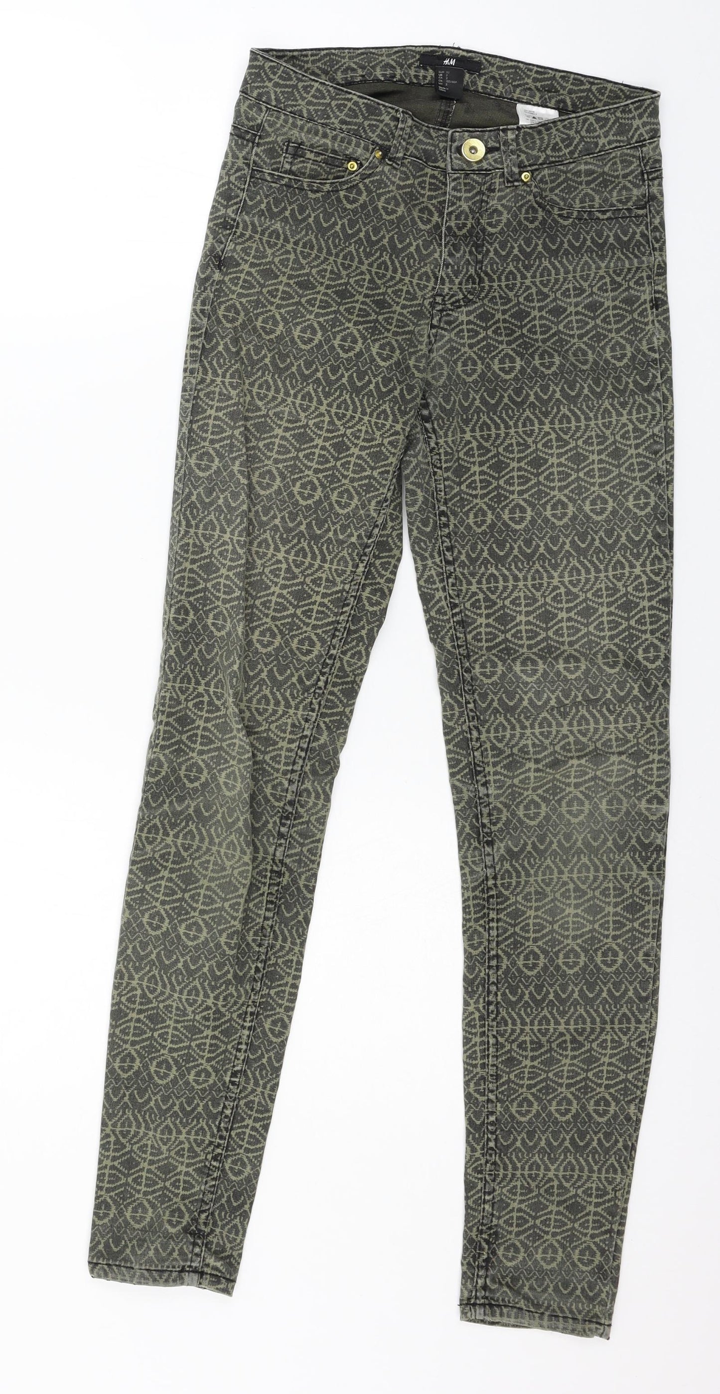 H&M Womens Green Geometric Denim Skinny Jeans Size 4 L28 in