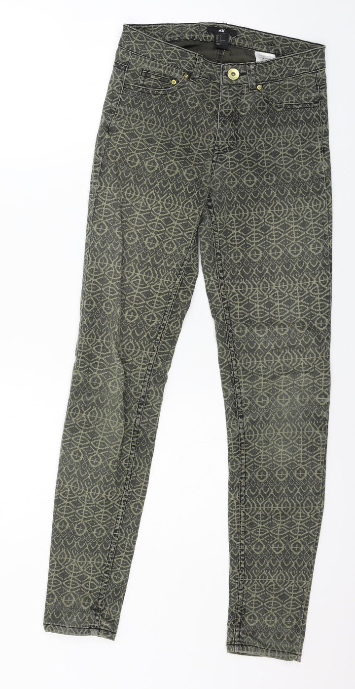 H&M Womens Green Geometric Denim Skinny Jeans Size 4 L28 in
