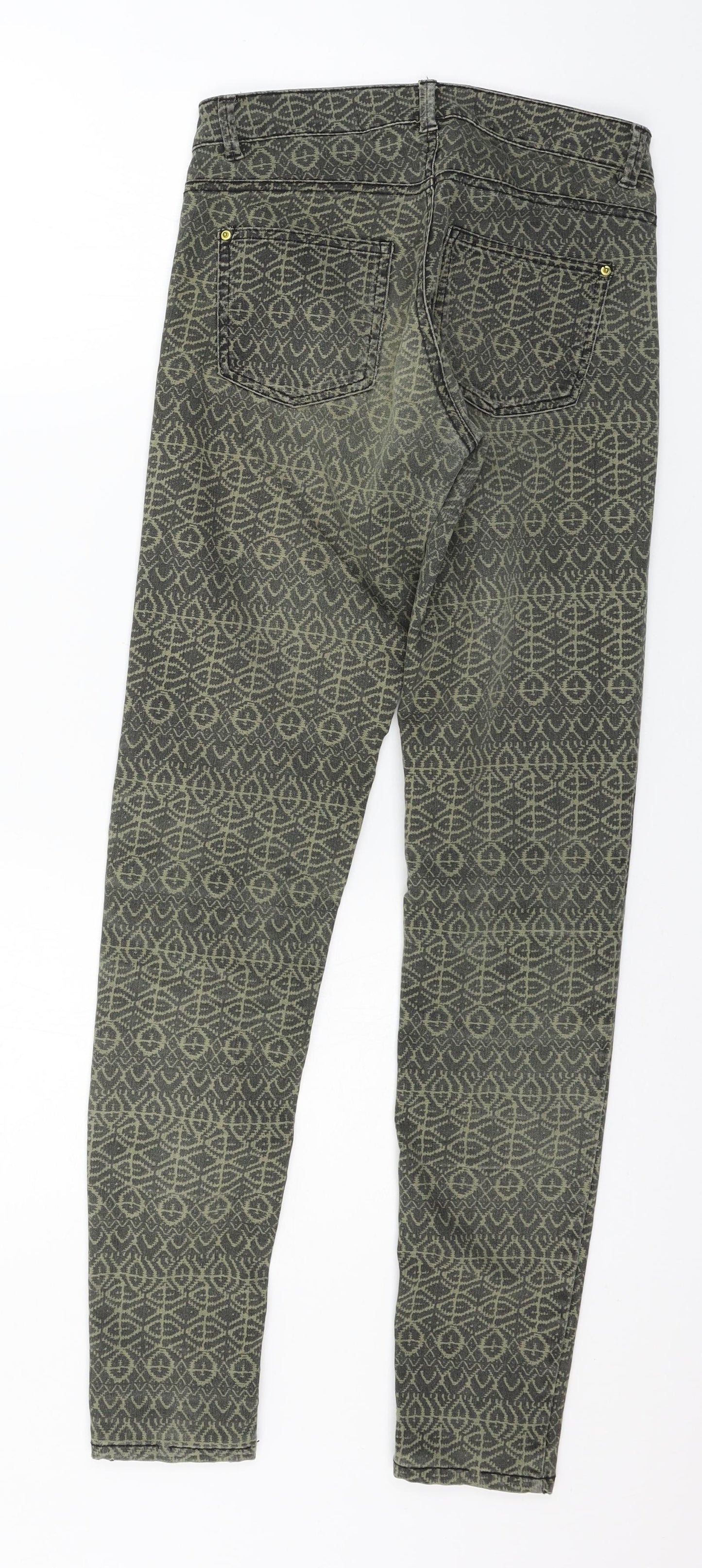 H&M Womens Green Geometric Denim Skinny Jeans Size 4 L28 in