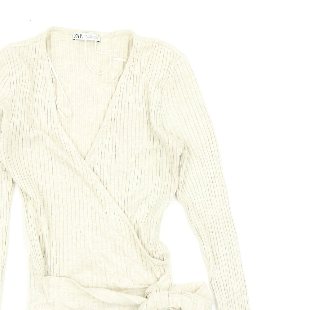 Zara Womens Beige   Wrap T-Shirt Size M