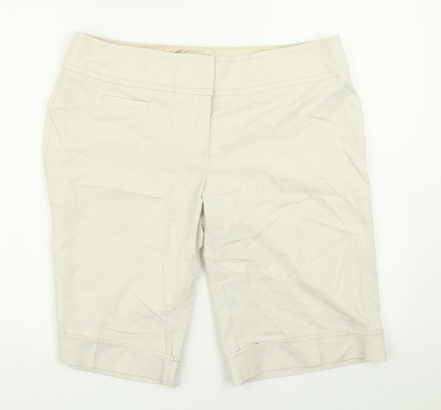 Studio Y Womens Beige Striped  Chino Shorts Size 36 in