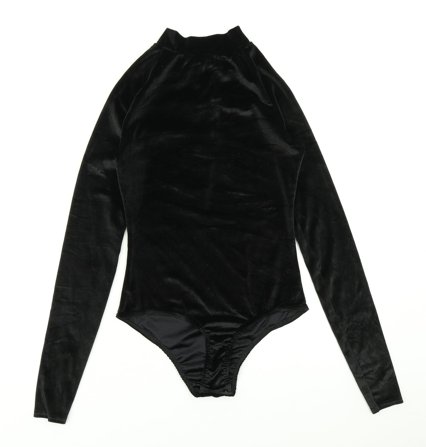 PRETTYLITTLETHING Womens Black  Velour Bodysuit One-Piece Size 8