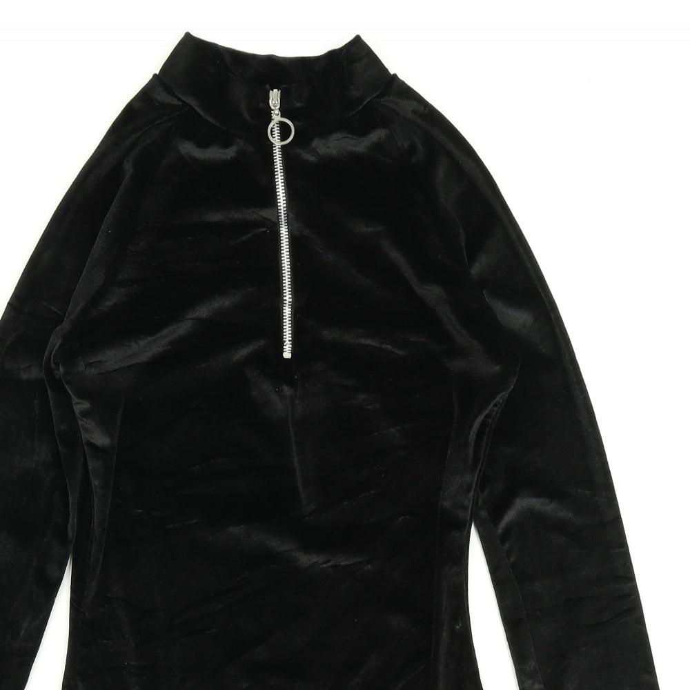 PRETTYLITTLETHING Womens Black  Velour Bodysuit One-Piece Size 8