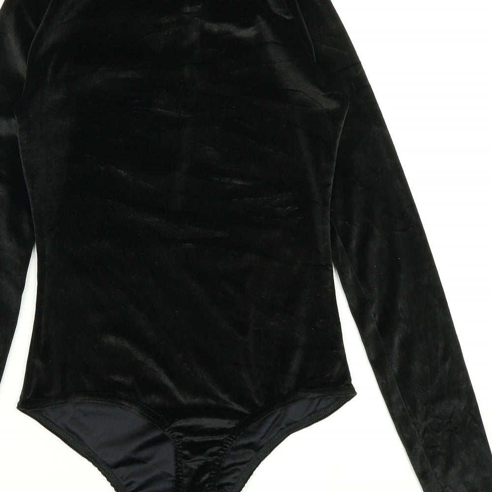 PRETTYLITTLETHING Womens Black  Velour Bodysuit One-Piece Size 8