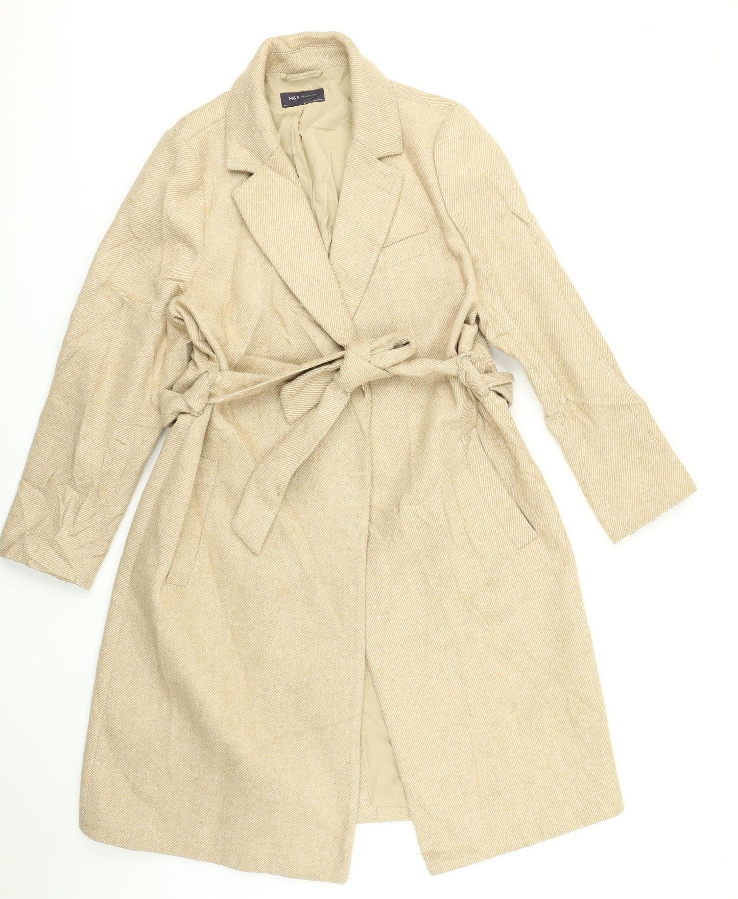 M&S Collection Womens Beige Herringbone  Overcoat Coat Size 18