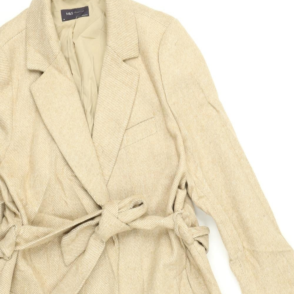 M&S Collection Womens Beige Herringbone  Overcoat Coat Size 18