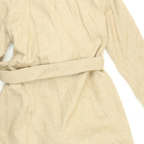 M&S Collection Womens Beige Herringbone  Overcoat Coat Size 18