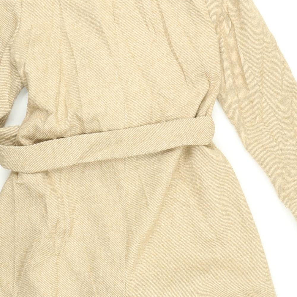 M&S Collection Womens Beige Herringbone  Overcoat Coat Size 18