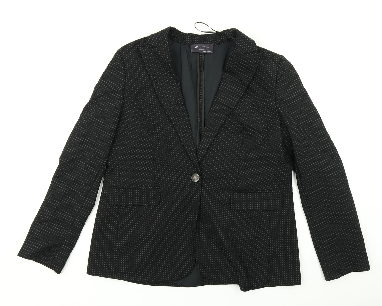 M&S Collection Womens Black Spotted  Jacket Blazer Size 14