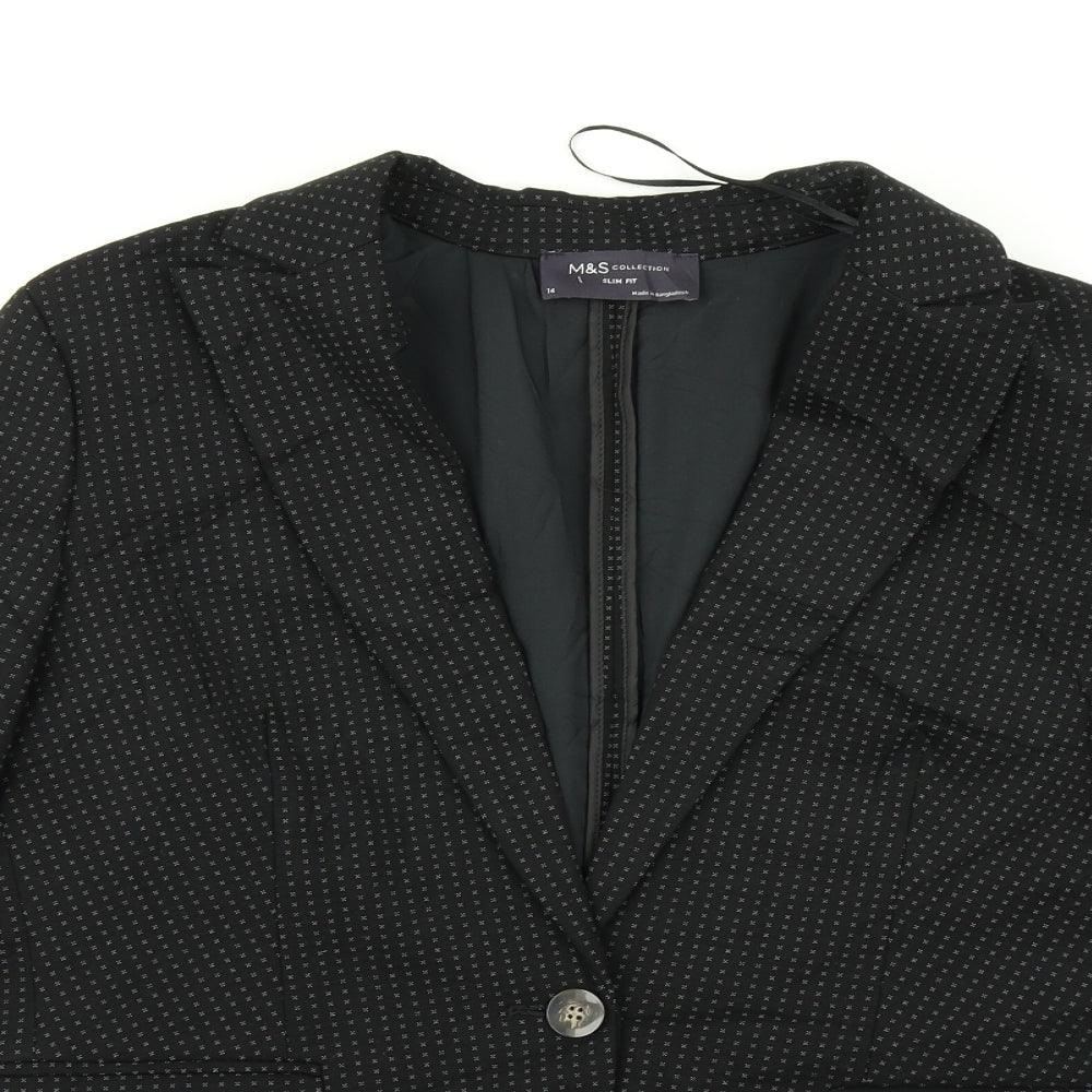 M&S Collection Womens Black Spotted  Jacket Blazer Size 14