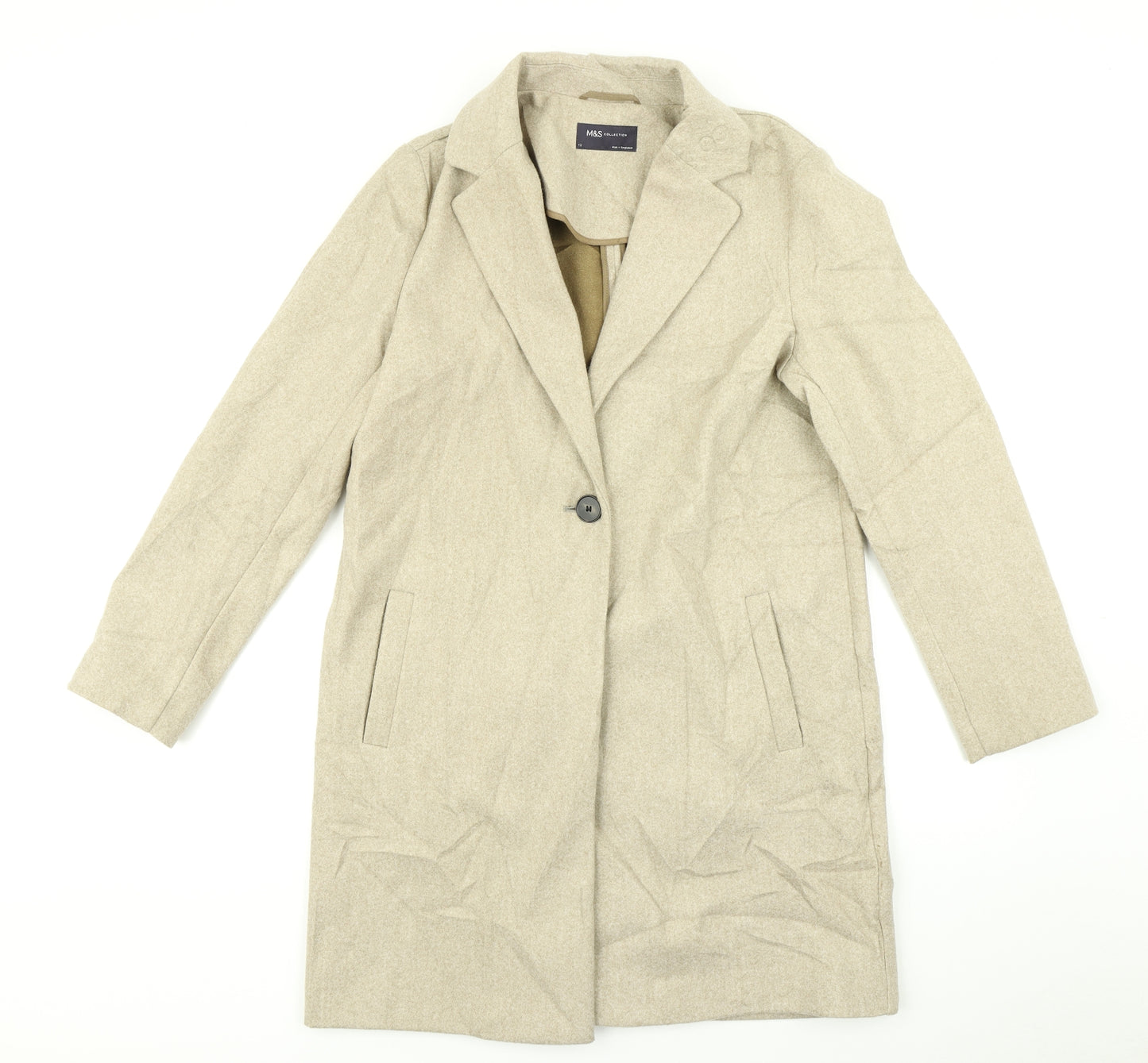 M&S Collection Womens Beige   Overcoat Coat Size 12