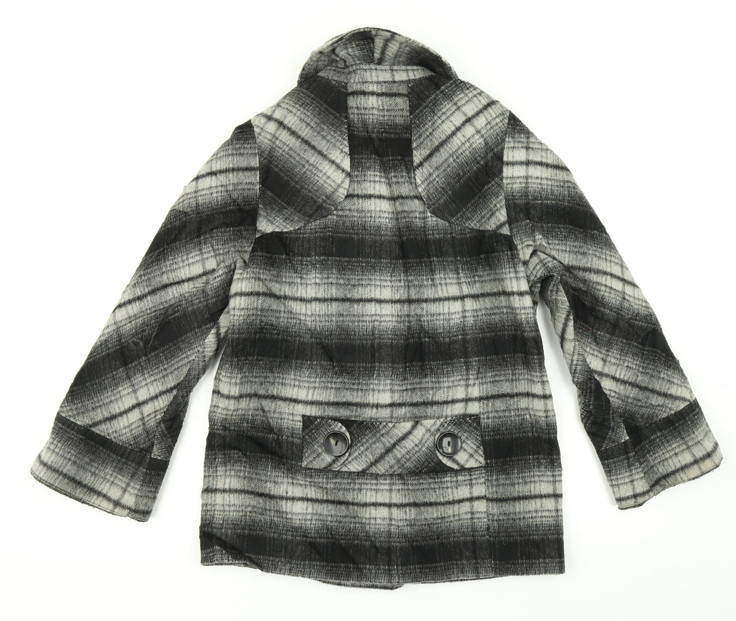 Signature Womens Black Plaid  Overcoat Coat Size 6
