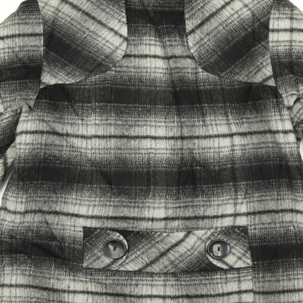 Signature Womens Black Plaid  Overcoat Coat Size 6
