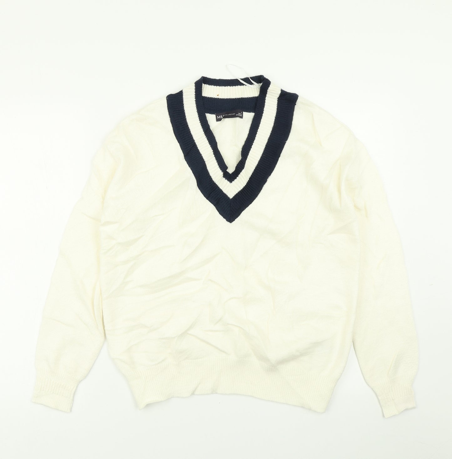 M&S Collection Mens White  Knit Pullover Jumper Size S