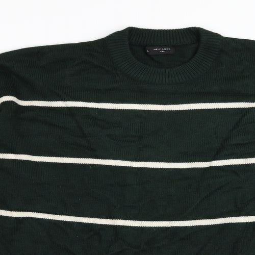 New Look Mens Green Striped  Pullover Jumper Size L