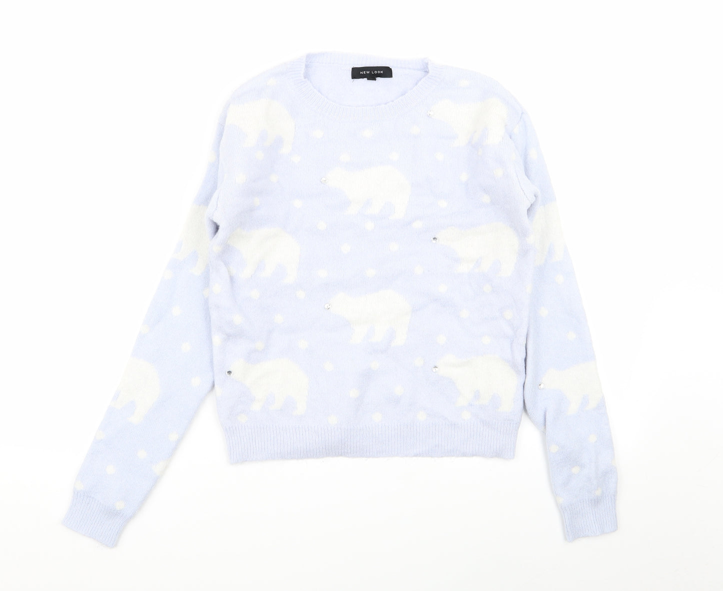 New Look Womens Blue Animal Print  Pullover Jumper Size 6