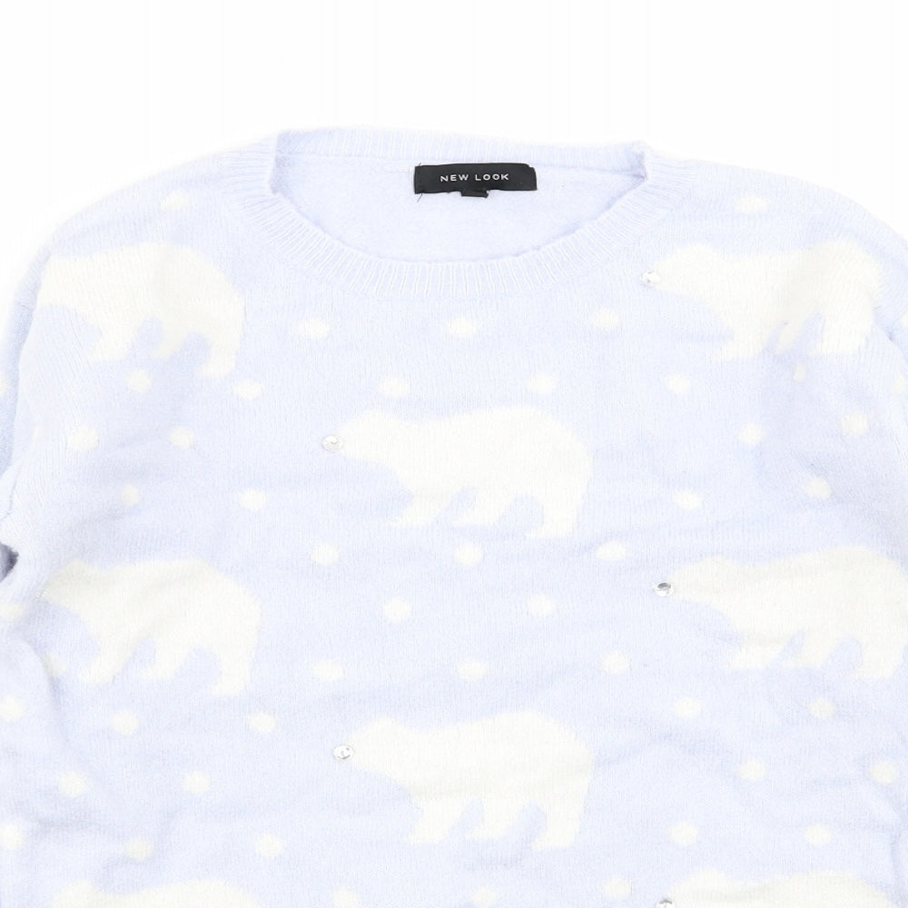 New Look Womens Blue Animal Print  Pullover Jumper Size 6