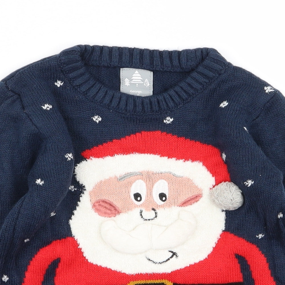 Asda George Boys Blue   Pullover Jumper Size 5-6 Years  - Christmas Jumper