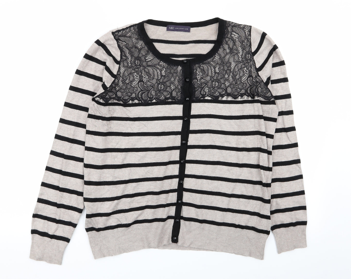 M&S Womens Multicoloured Striped  Cardigan Jumper Size 16