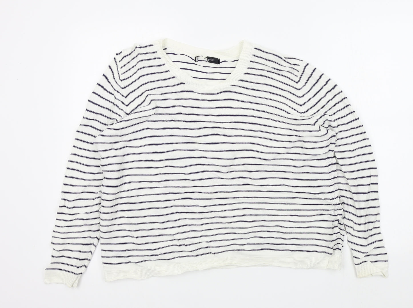 M&S Womens White Striped  Pullover Jumper Size 18