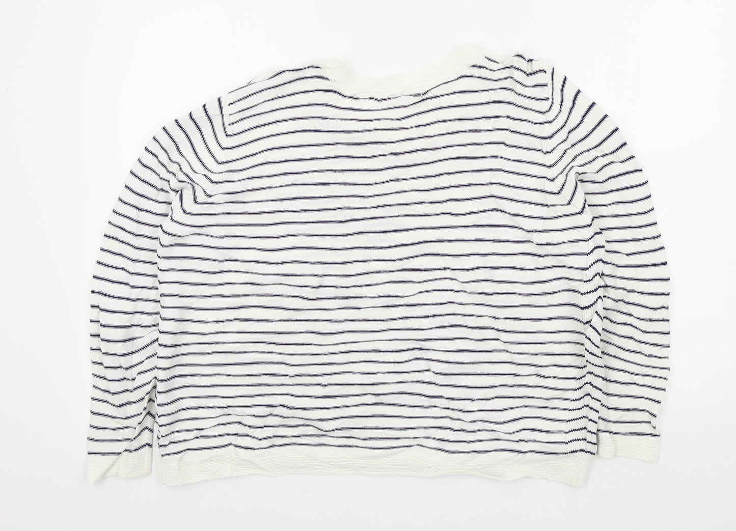 M&S Womens White Striped  Pullover Jumper Size 18