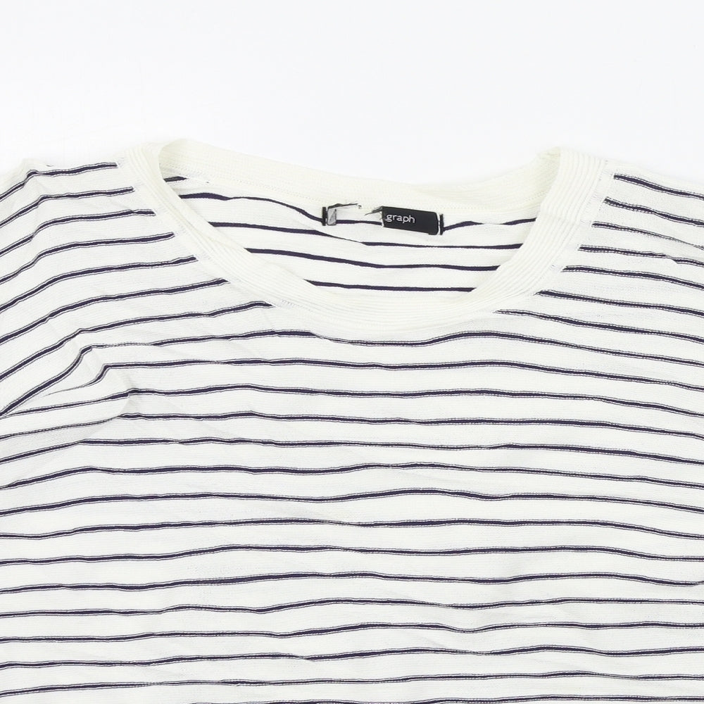 M&S Womens White Striped  Pullover Jumper Size 18