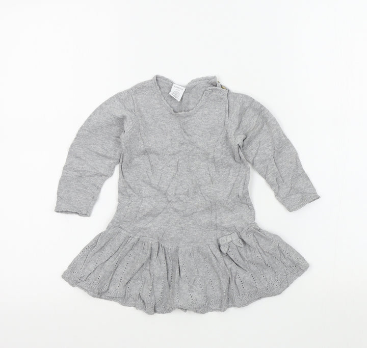 Lindex Girls Grey Colourblock  Fit & Flare  Size 9-12 Months