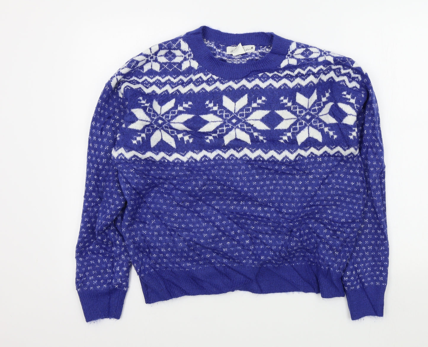 H&M Womens Blue Geometric  Pullover Jumper Size S
