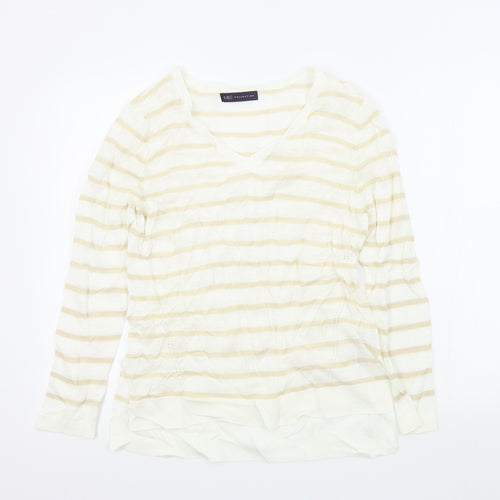 M&S Womens Beige Striped  Pullover Jumper Size 14