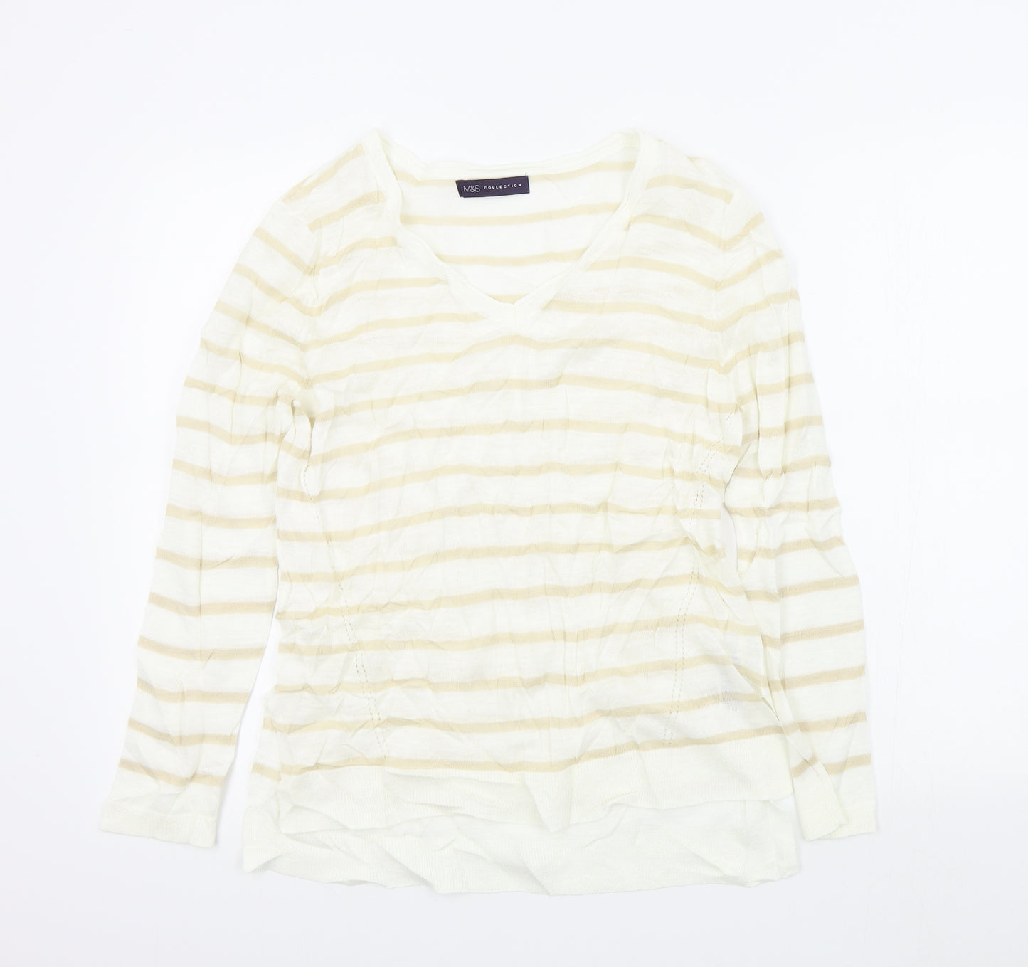 M&S Womens Beige Striped  Pullover Jumper Size 14