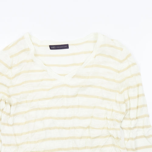 M&S Womens Beige Striped  Pullover Jumper Size 14
