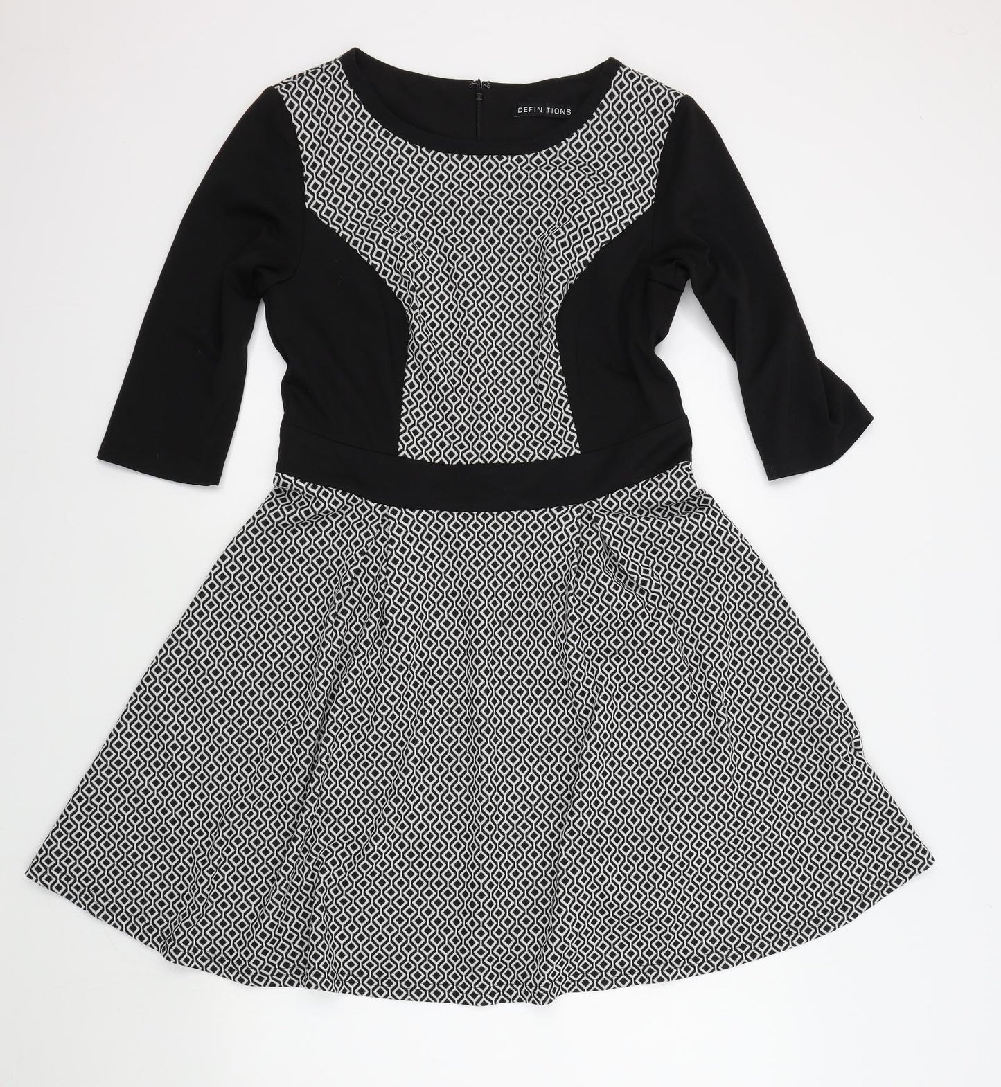 DEFINITONS Womens Black Geometric  Fit & Flare  Size 14
