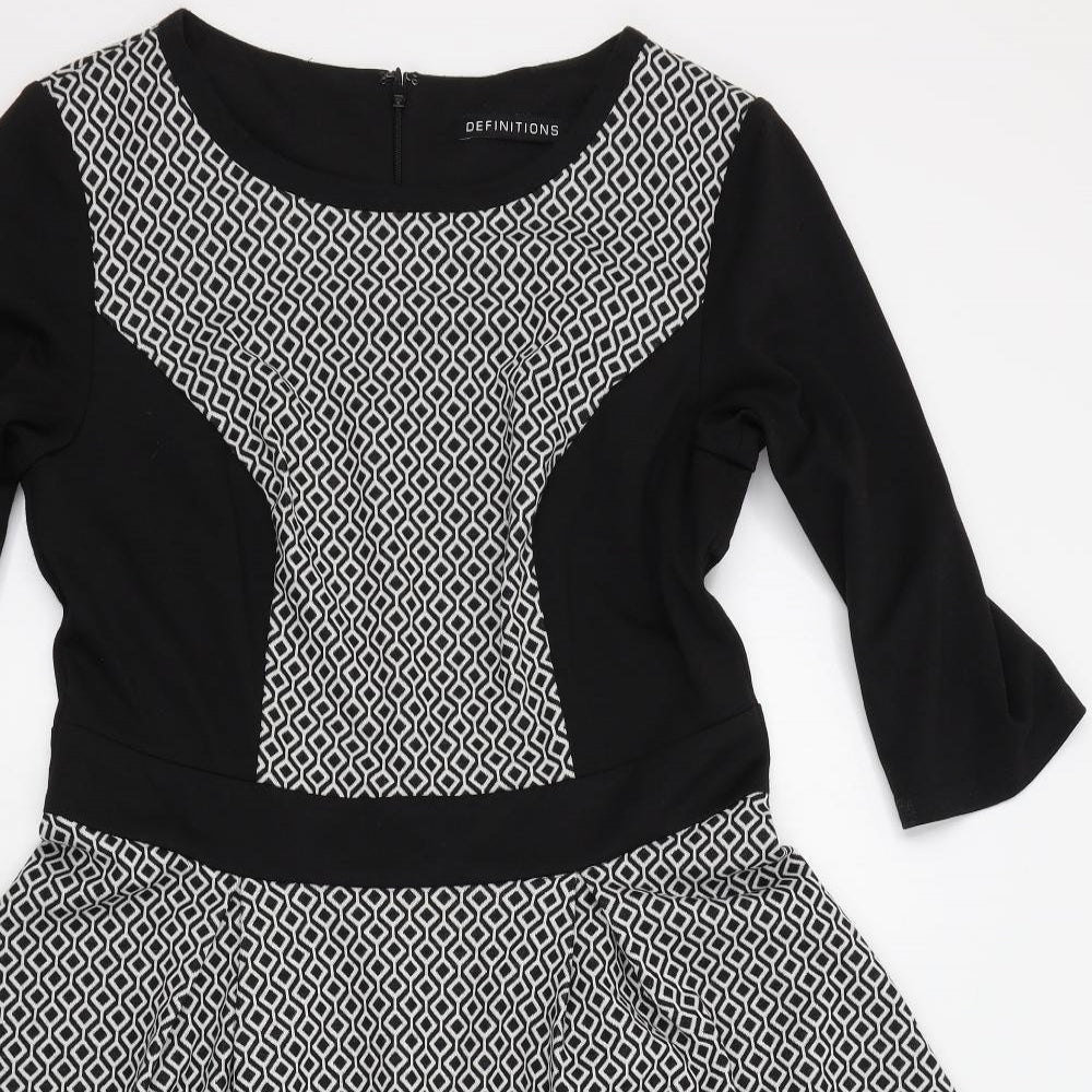 DEFINITONS Womens Black Geometric  Fit & Flare  Size 14